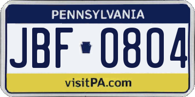 PA license plate JBF0804