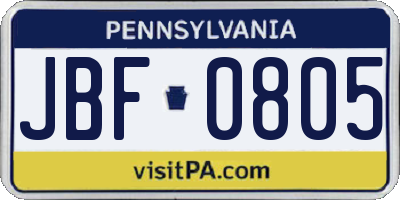 PA license plate JBF0805