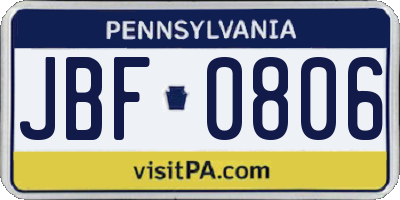 PA license plate JBF0806