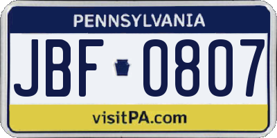 PA license plate JBF0807