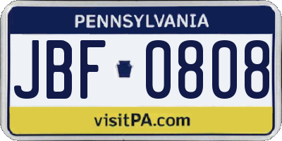 PA license plate JBF0808