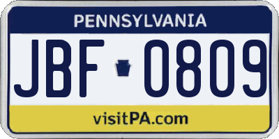 PA license plate JBF0809