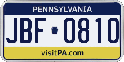 PA license plate JBF0810