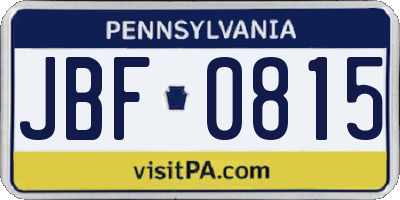 PA license plate JBF0815