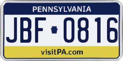 PA license plate JBF0816