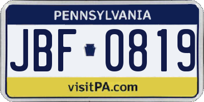 PA license plate JBF0819