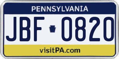 PA license plate JBF0820