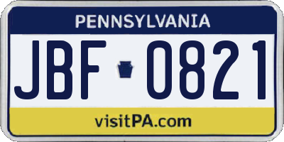 PA license plate JBF0821