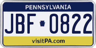 PA license plate JBF0822