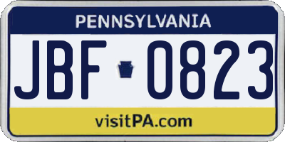 PA license plate JBF0823