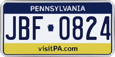 PA license plate JBF0824