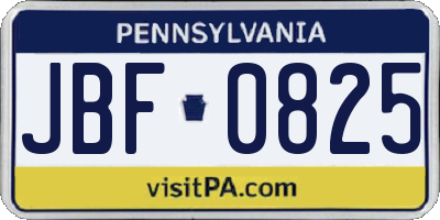 PA license plate JBF0825