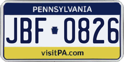 PA license plate JBF0826