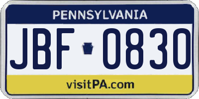 PA license plate JBF0830