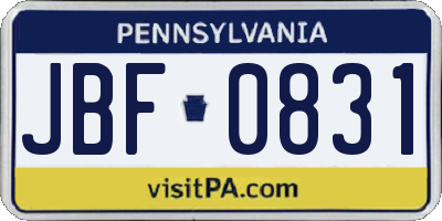 PA license plate JBF0831