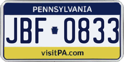 PA license plate JBF0833