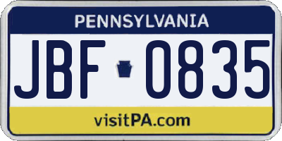 PA license plate JBF0835