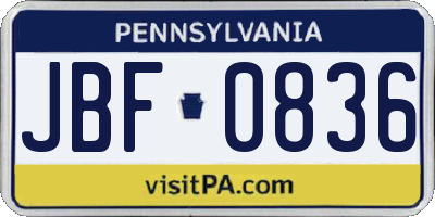 PA license plate JBF0836