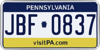 PA license plate JBF0837