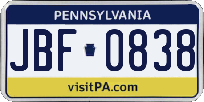 PA license plate JBF0838