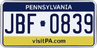 PA license plate JBF0839