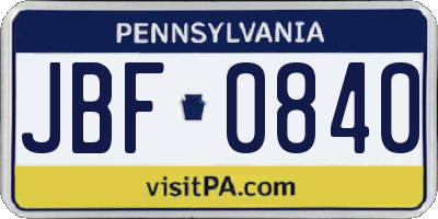 PA license plate JBF0840