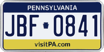 PA license plate JBF0841