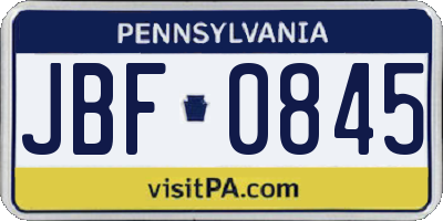 PA license plate JBF0845