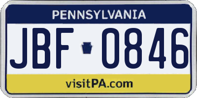 PA license plate JBF0846