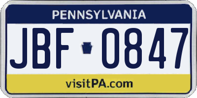 PA license plate JBF0847