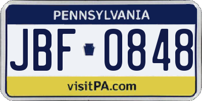 PA license plate JBF0848