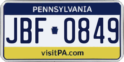 PA license plate JBF0849