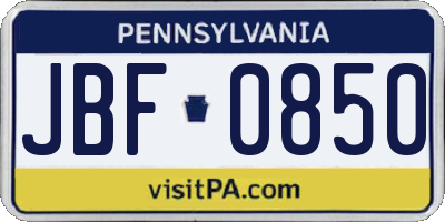 PA license plate JBF0850