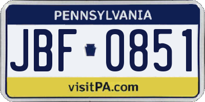 PA license plate JBF0851