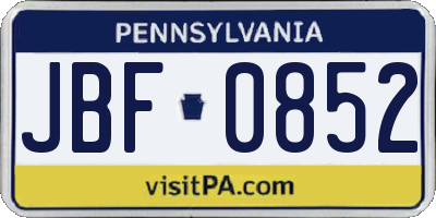 PA license plate JBF0852