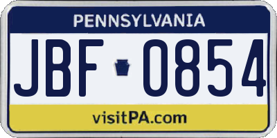 PA license plate JBF0854