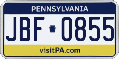 PA license plate JBF0855