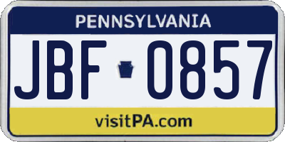 PA license plate JBF0857