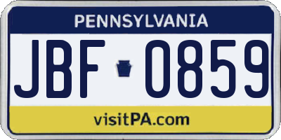 PA license plate JBF0859