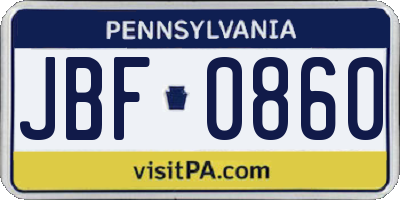 PA license plate JBF0860