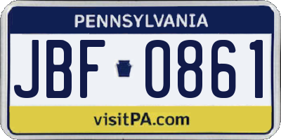 PA license plate JBF0861