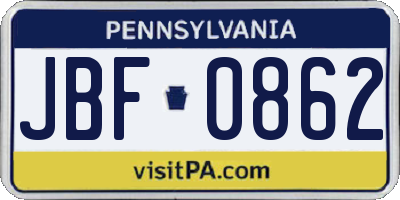 PA license plate JBF0862