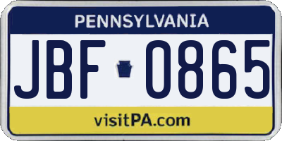 PA license plate JBF0865