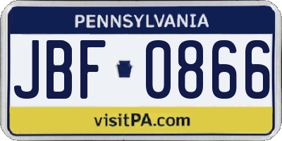 PA license plate JBF0866