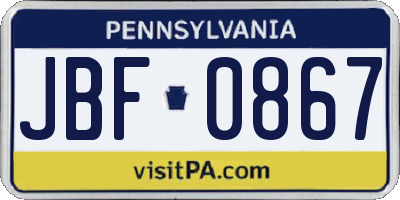 PA license plate JBF0867