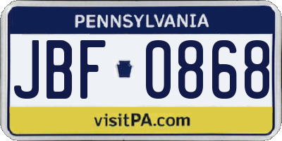 PA license plate JBF0868