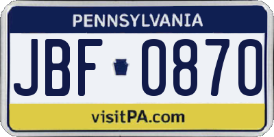 PA license plate JBF0870