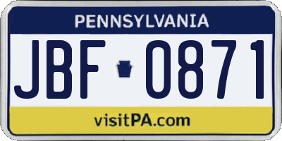 PA license plate JBF0871