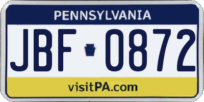 PA license plate JBF0872