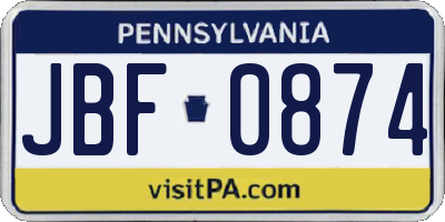 PA license plate JBF0874